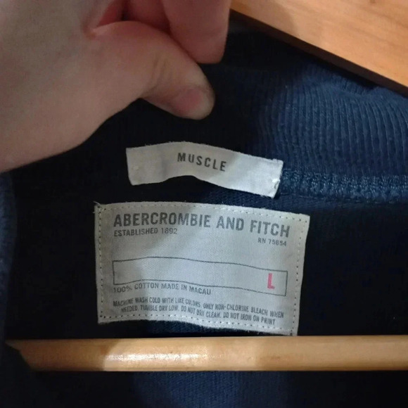 VTG y2k ABERCROMBIE Men's Blue Long Sleeve Quarter Button Shirt Large Muscle - Picture 2 of 5